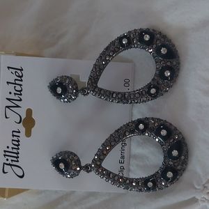 Jillian Michael's Black Rhinestone Clip on Earrings Brand New